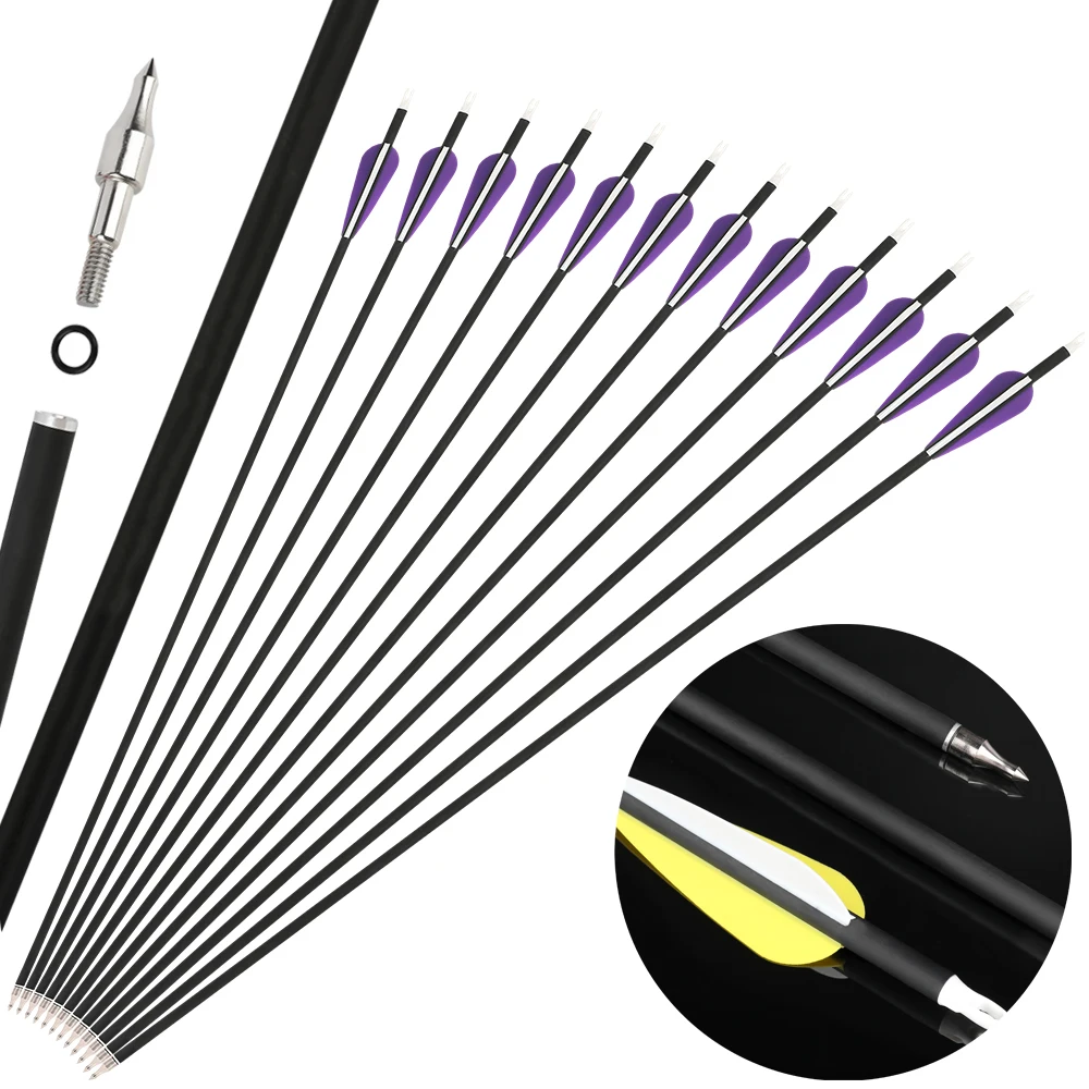 

‌ 6/12 шт. смешанные карбоновые стрелы 31,6 дюйма Spine500 с 3-дюймовыми резиновыми лопастями 100-зернистый наконечник стрелы для охоты на открытом воздухе и стрел ‌