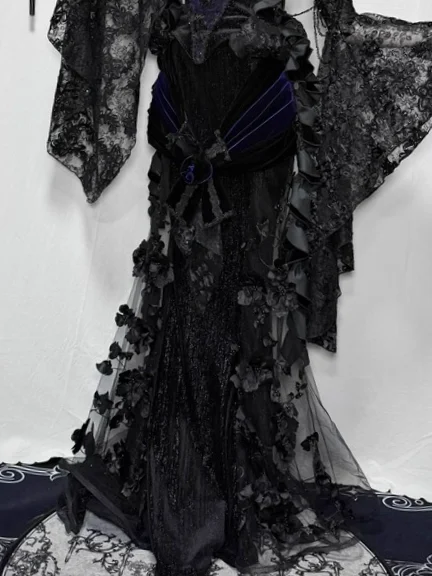 

Blood Supply Original Retro Gothic Luxurious Floral Embroidery Mermaid Skirt Evening Dark Subculture Sexy Slim Mid-Length Skirt