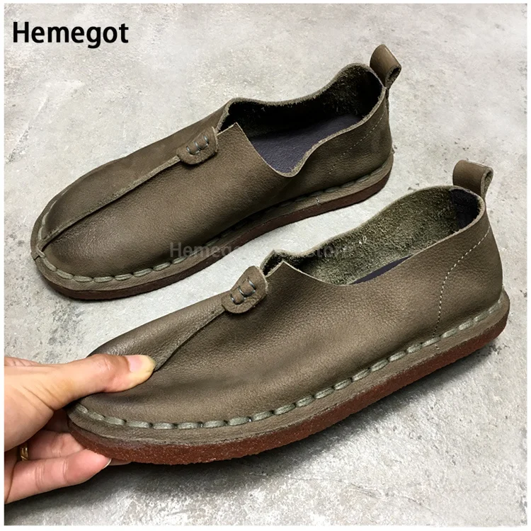 Men's Breathable Leather Shoes Soled Soft Soled Single Vintage Handmade Moccasins with Casual Flat British Style Shoes