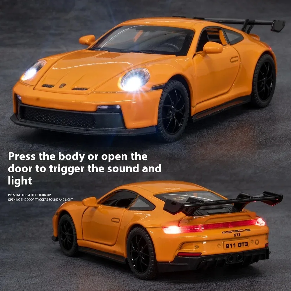 1:32 911 GT3 RS 合金スポーツカーモデルダイキャストメタルレーシングカー車両モデル高シミュレーションサウンドライト子供のおもちゃギフト少年