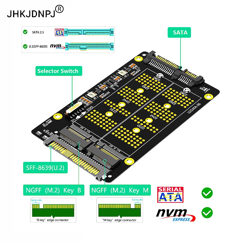 2 in 1 Combo M.2 NVME PCI-E SSD to U.2 SFF-8639 ＆M.2 ( NGFF) SATA SSD to SATA Adapter