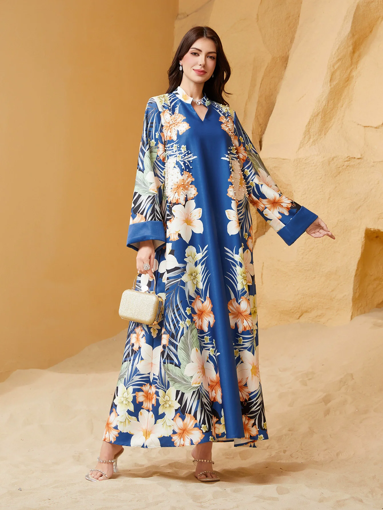 

Middle East Saudi Arabia Muslim Luxury Fashion Islamic Ramadan Moroccan Women's Printed Robe Abaya Robe