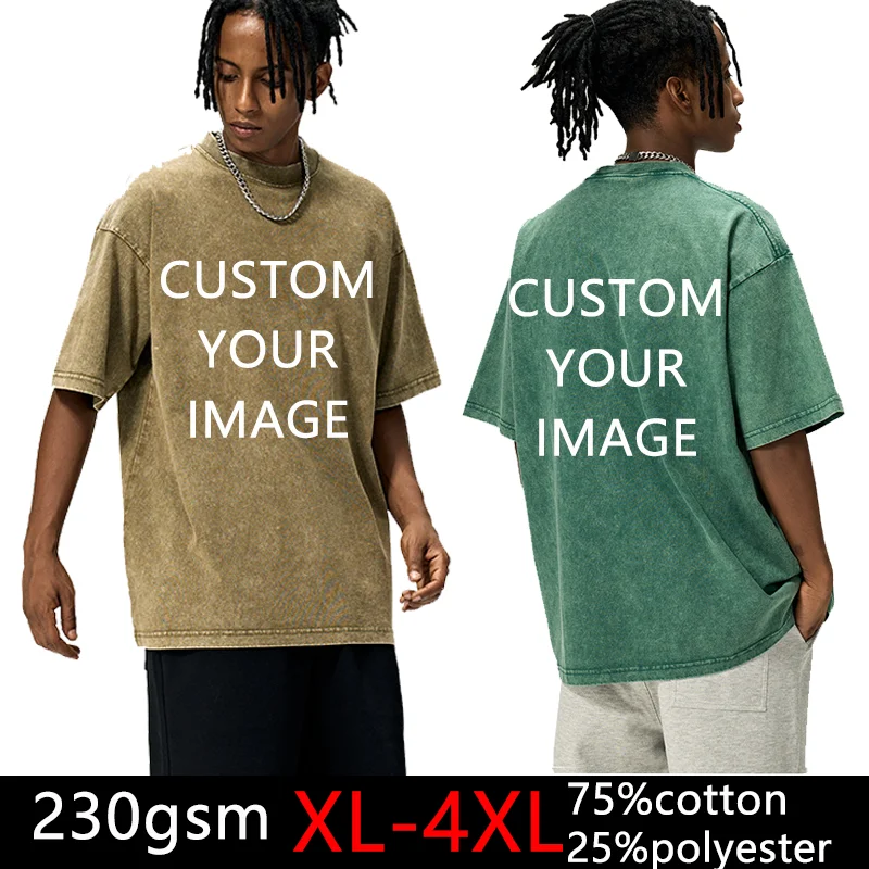 Customized Logo Heavyweight Oversize Washed Snowflake Round Neck Short Sleeved T Shirt Retro Hip Hop Loose Trendy Couple T-shirt