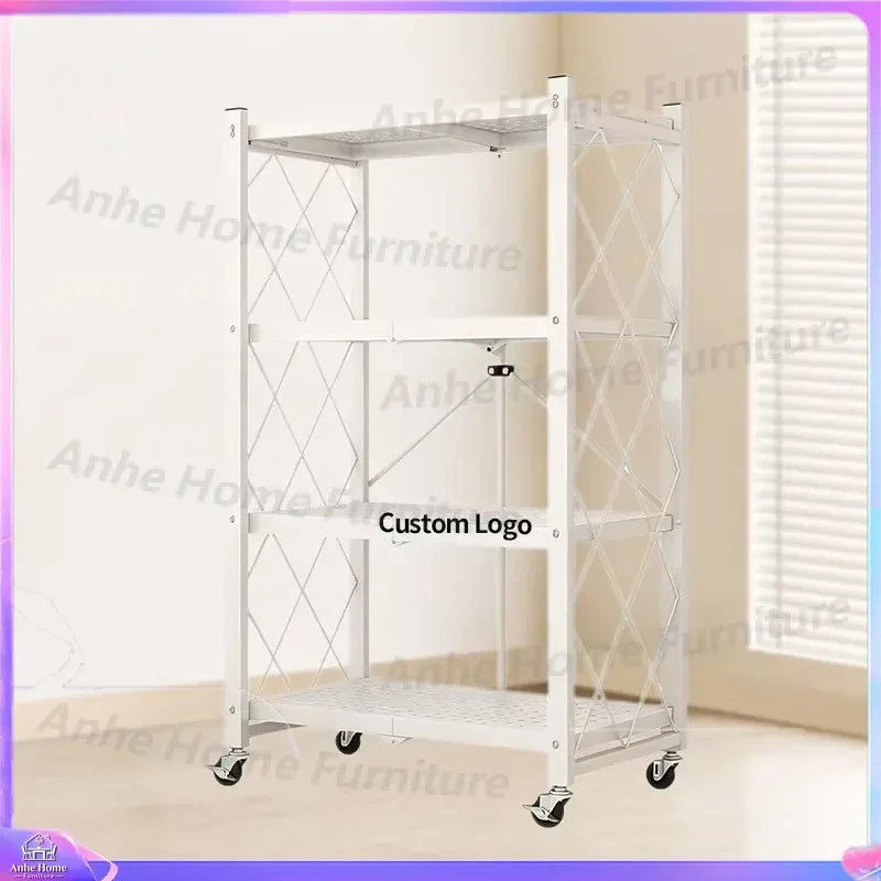 Custom Vertical Bookshelf Black Powder Coated Metal Iron 5 Tier Foldable Storage Rack for Kitchen Home Office Wall Mount