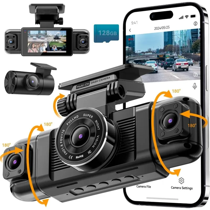 

N5 4 Channel Dash Cam 360° View, 1080P Front and Rear Inside, Left Right Dash Camera for Cars, 8 IR Lamps Night Vision, 5G