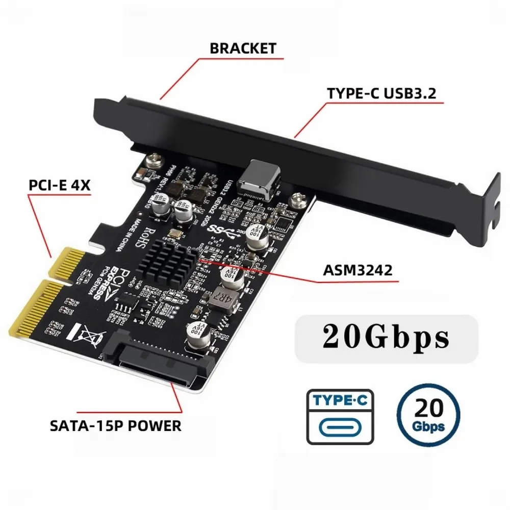 usb-32-adapter-gen2-2-20gbps-pci-express-30-x4-to-type-c-expansion-usb-c-riser-sata-power-1-port-type-c-for-pc