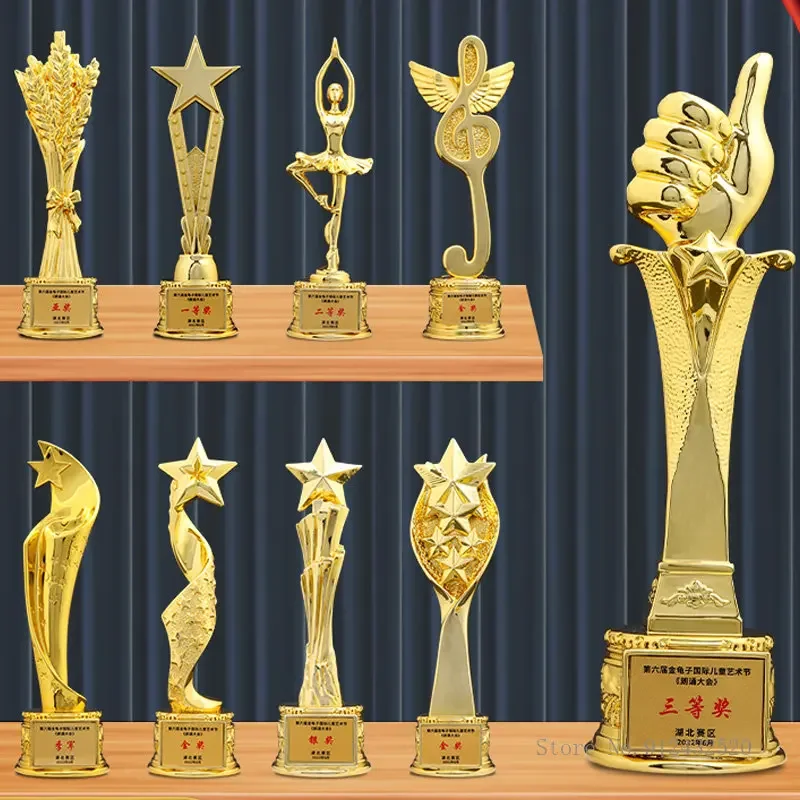 Customized Creative Electroplating golden Resin Trophy, Thumb Pentagram Dance Singing Competition Souvenir, Home Decoration, 1Pc