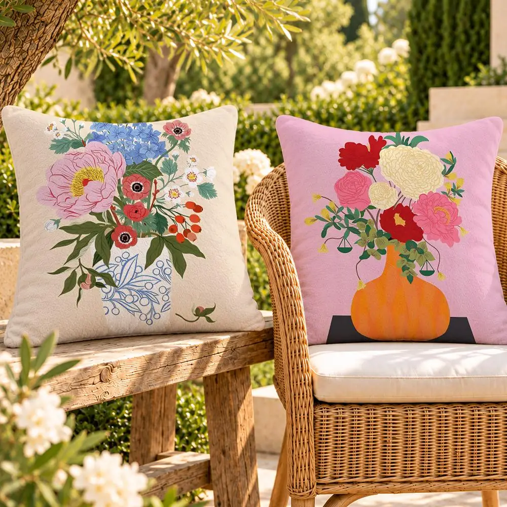 Art Elegant Flower Arrangement Cushion Cover Soft Plush Throw Pillow Cover Washable Sofa Bed Patio Chair Home Decor