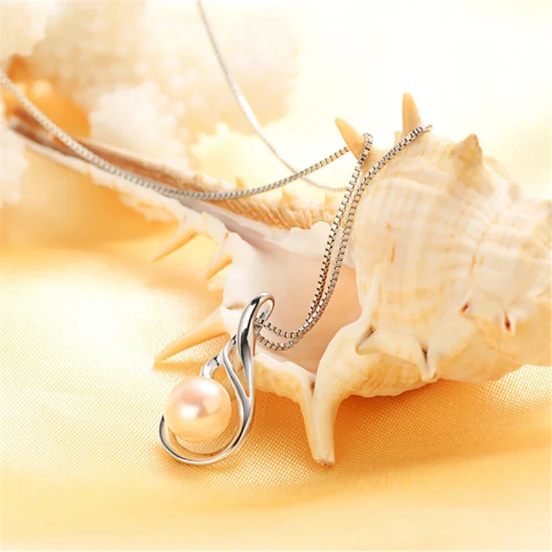 HENGSHENG Freshwater Pearl Elegant Women Pendant 925 Sterling Silver Fine Jewelry Concise Design Wing Pendant Necklace