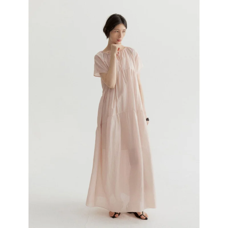 [Collinear] COLNE Летнее новое дизайнерское платье без рукавов с круглым вырезом из тенселя со сборками по подолу C5136