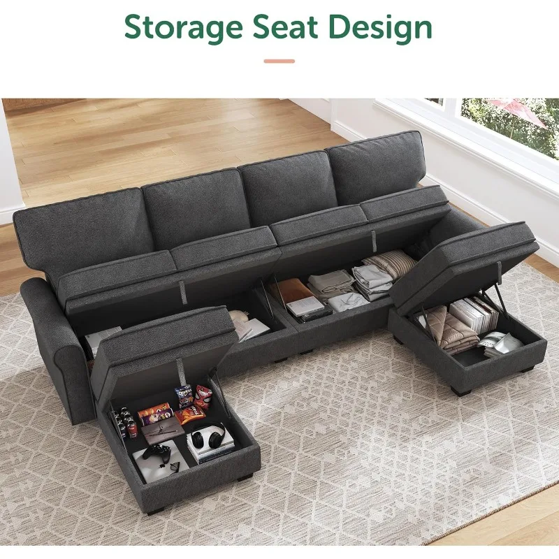 HONBAY Sectional Sofa with Storage Seat Sectional Couch with Reversible Chaise Convertible Sectional Couch for Living Room