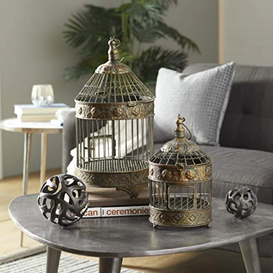

Metal Floral Birdcage Antique Twisted Rod with Latch Closure and Hanging Hook Set of 2 24 16H Bronze