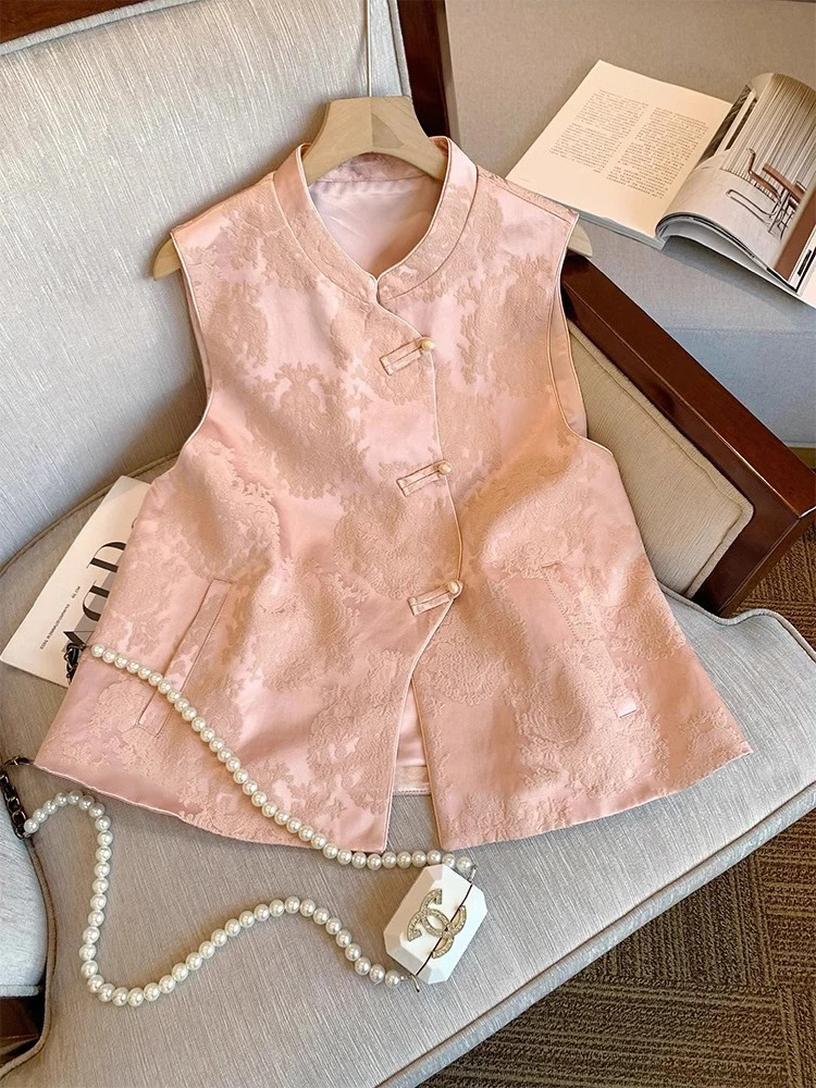 

Розовый вышитый новый китайский жилет с пуговицами, топ с капюшоном для мужчин и женщин, подходит для весны и осени