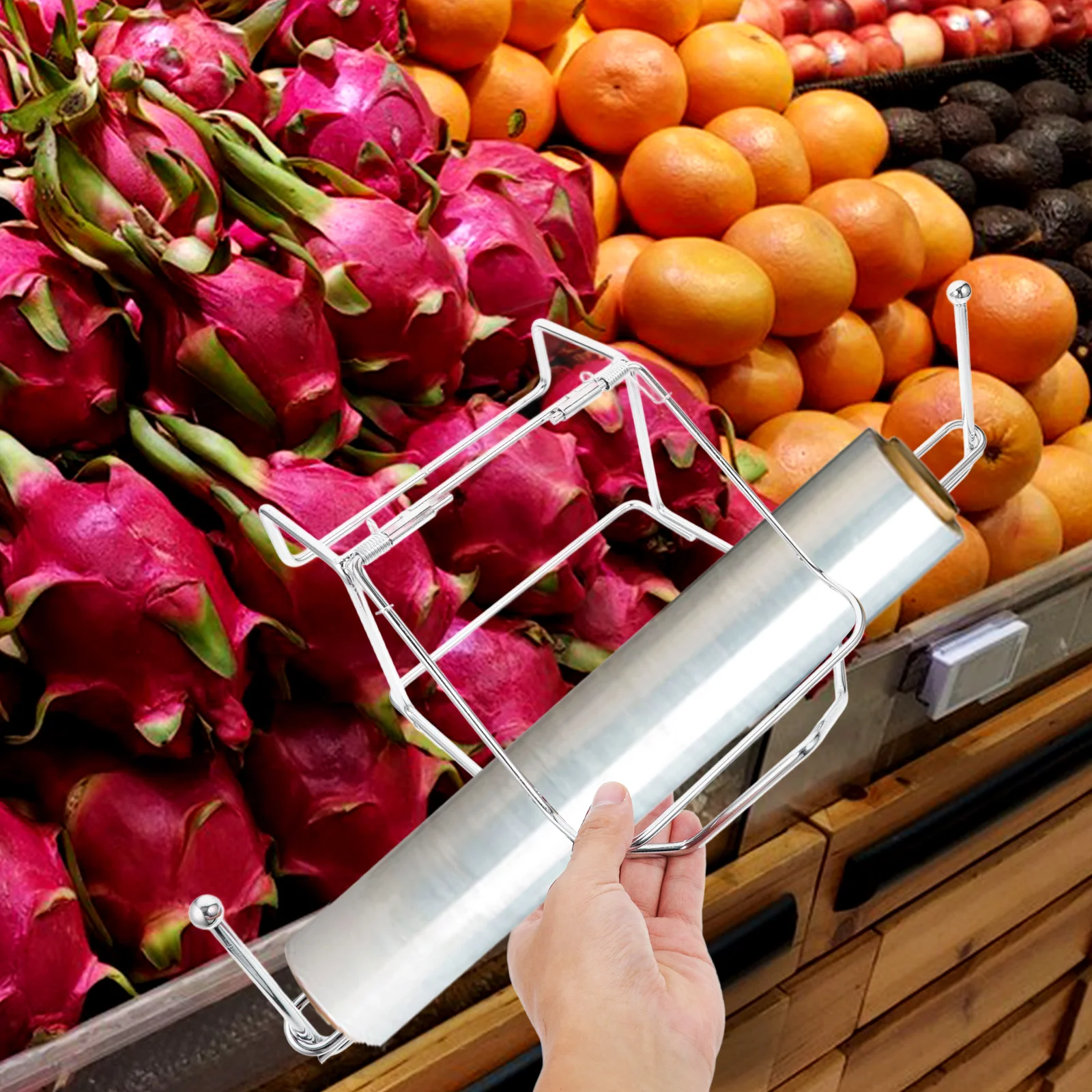 Suporte de aço inoxidável saco de compras titular dispensador prateleira sacos de plástico rolo mola gancho supermercado uso doméstico leve