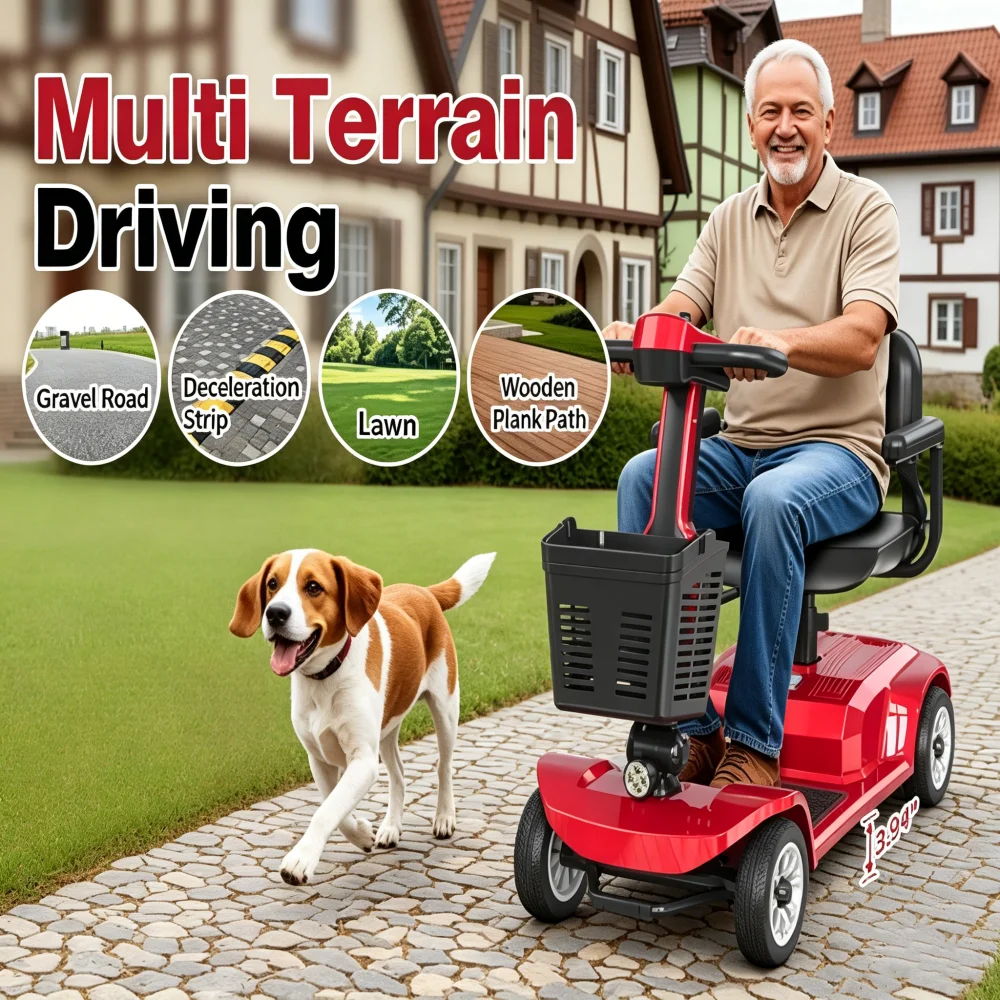 

Unificare Red 12Ah Foldable 4-Wheel Mobility Scooter Portable Lightweight Electric Scooter Basket for Seniors Elderly Disabled