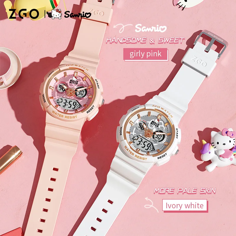 ZGO X Sanrio Hello Kitty Электронные часы для девочек средней и средней школы, водонепроницаемые светящиеся часы для подростков, подарок 862