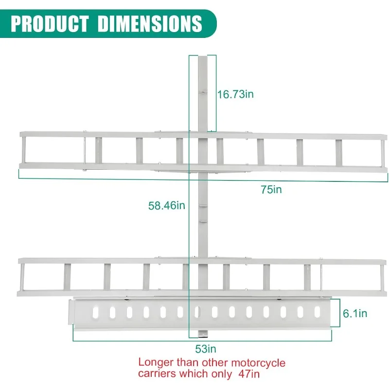 Christmas.Dual Motorcycle Hitch Carrier, Lightweight Robust Aluminum Dirt Bike Hitch Carrier with 4.4FT Longer Ramp and Hitch Ti