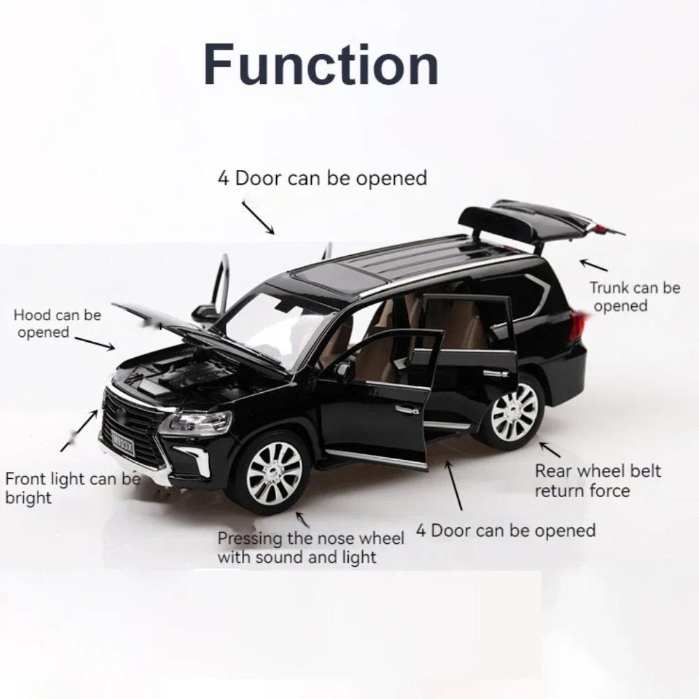 1:24 Scale Lexus LX570 SUV Car Toy Model Alloy Diecast Doors Opened Sound Light Pull Back Off Road Vehicle Models for Kid Gifts