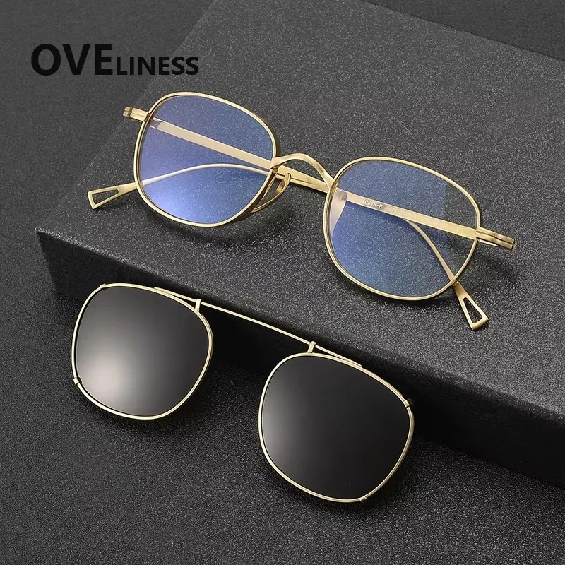 

Pure titanium square Eyeglasses frame men women Polarized Magnet Clip glasses frame sunglasses Eyewear spectacles