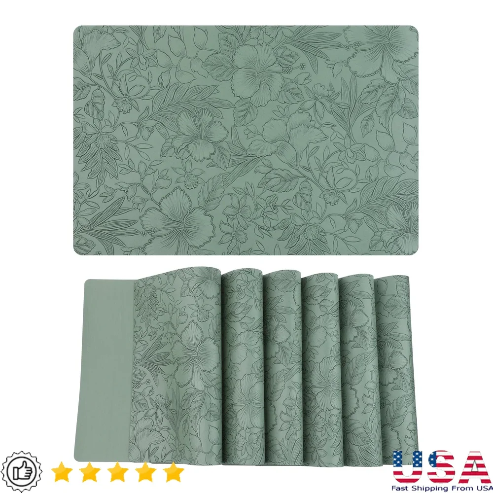 

Set of 6 Faux Leather Placemats Non-Slip Washable Heat-Resistant Table Decor Home Dining Parties Weddings