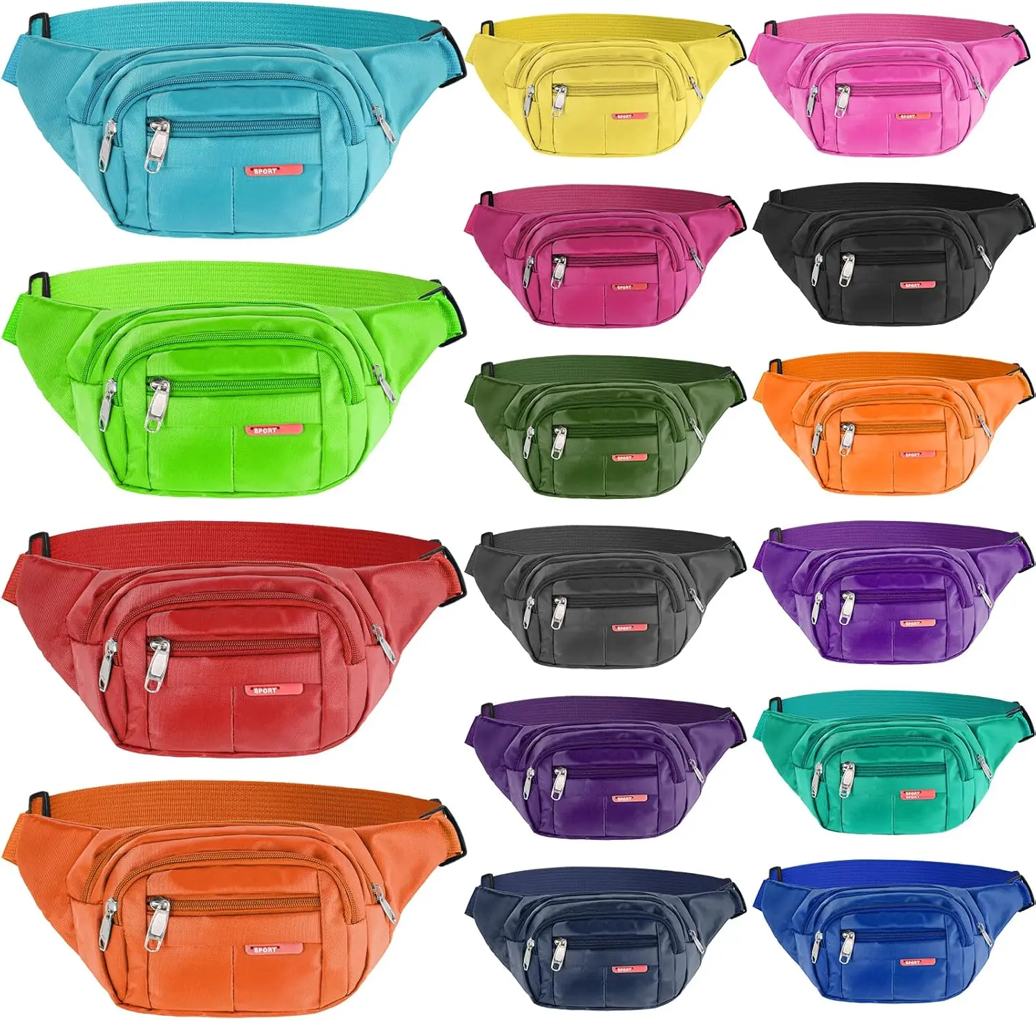 

Набор из 16 регулируемых поясных сумок на молнии для путешествий, бега, велоспорта и пеших прогулок – оптовые поясные сумки для женщин и мужчин