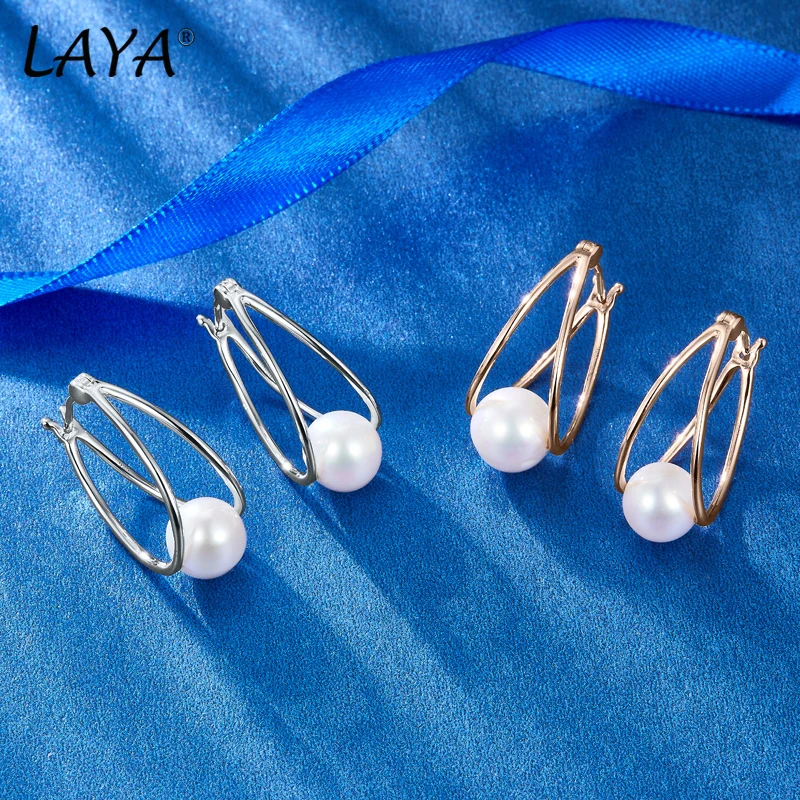 LAYA 100% 925 Sterling Silver Minimalist Freshwater Pearl Bead For Women Trendy statement Earrings Fine Jewelry Wedding Gift