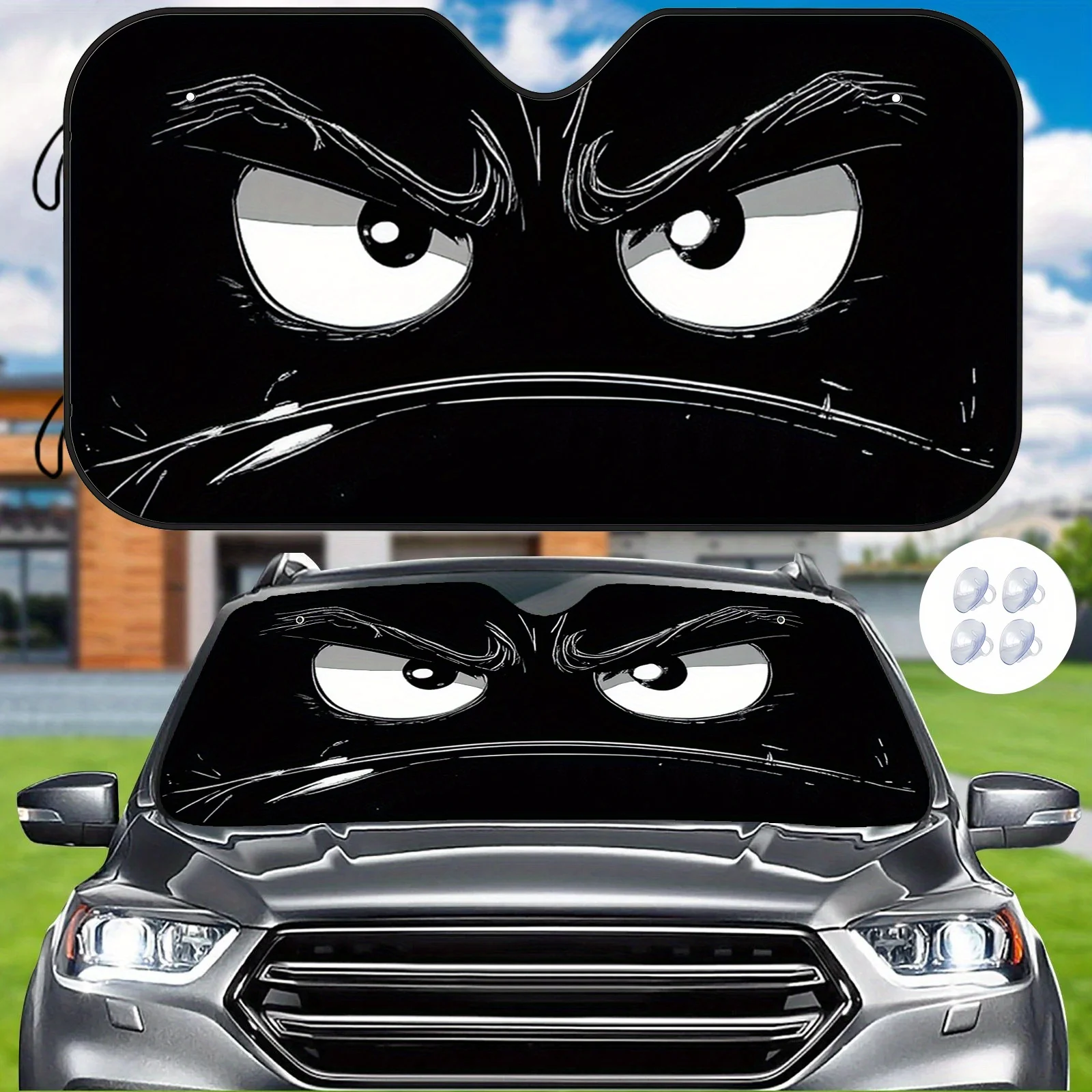 

Angry Black And Car Sunshade, Front Windshield Sunshade Treasure, Excellent Heat Insulation And Scratch Resistance, Maintains A