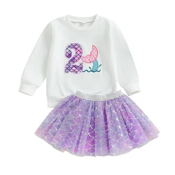 Toddler Baby Girl Mermaid Birthday Outfit 1 2 3 4 5 6 Year Old Shirt Romper Tutu Skirt Dress Girls Birthday Gifts