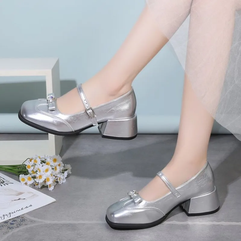 2026 Neue Damenschuhe Mode Gürtelschnallen-Design Kleine Lederschuhe Quadratische Spitze Dicker Absatz Einzelschuhe für Damen – Detail 8