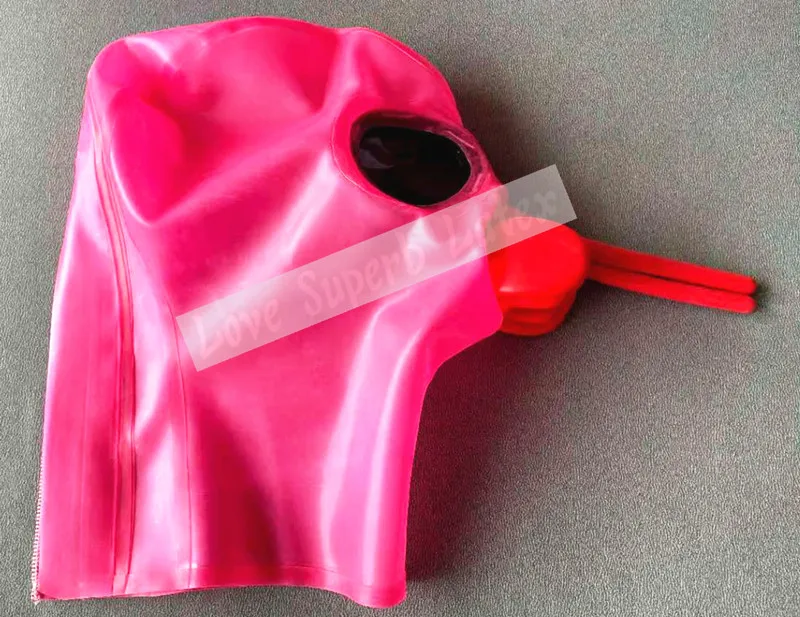 

Hot Handmade latex mask full cover with eye glass And Teeth Gag Long Nose Tube Cosplay Hood Back Zip Halloween