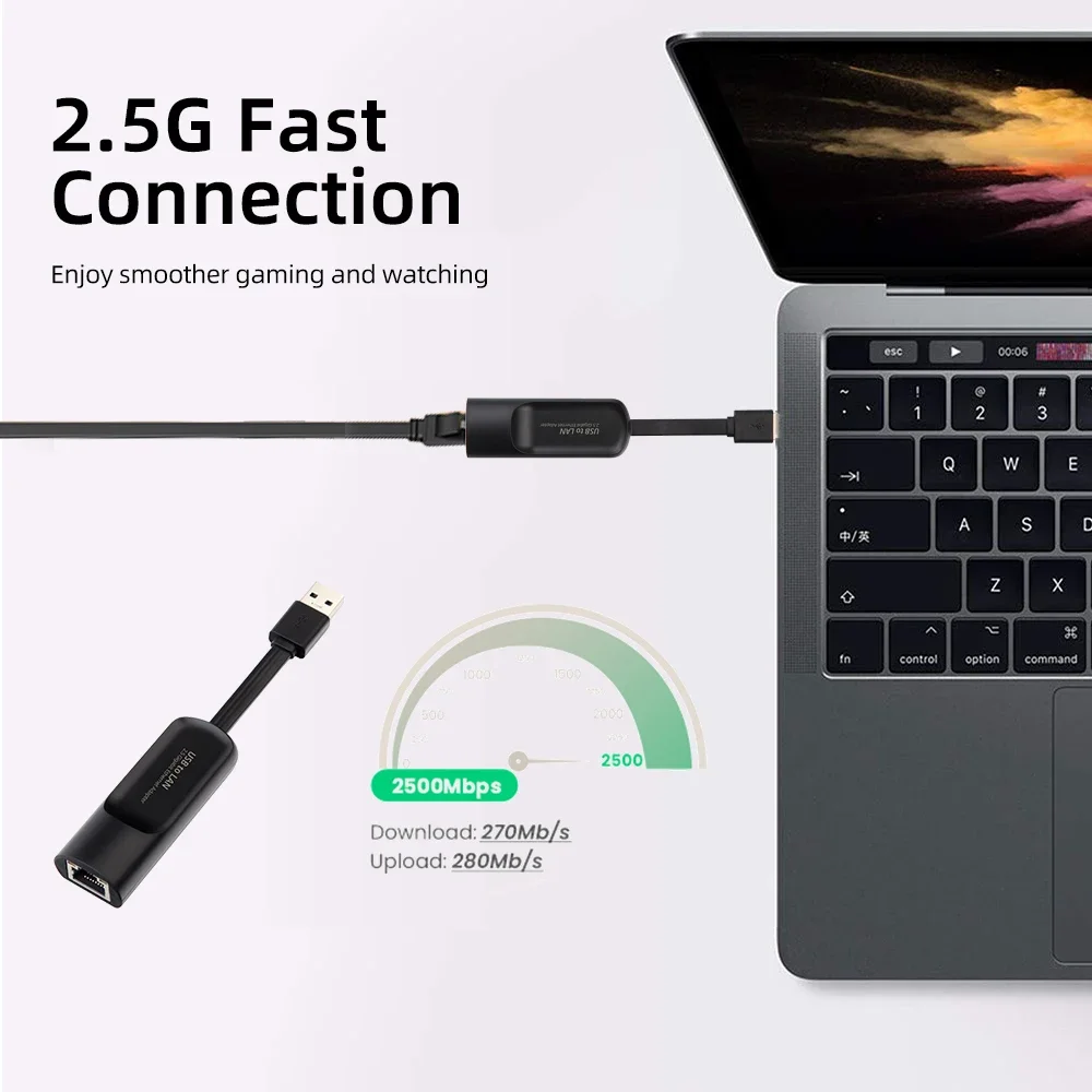 2.5Gbps USB3.0 Type C Ethernet Gigabit Adapter 2500Mbps USB 3.0 to RJ45 LAN Wired Network Card Converter for Win Mac Laptop PC