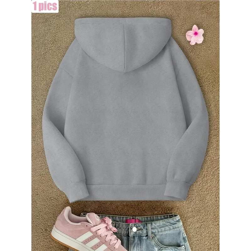 Women's Fashion Autumn/Winter Sweatshirt, Casual Cute Y2K Printed Cat and Japanese Pattern Hooded Sweatshirt