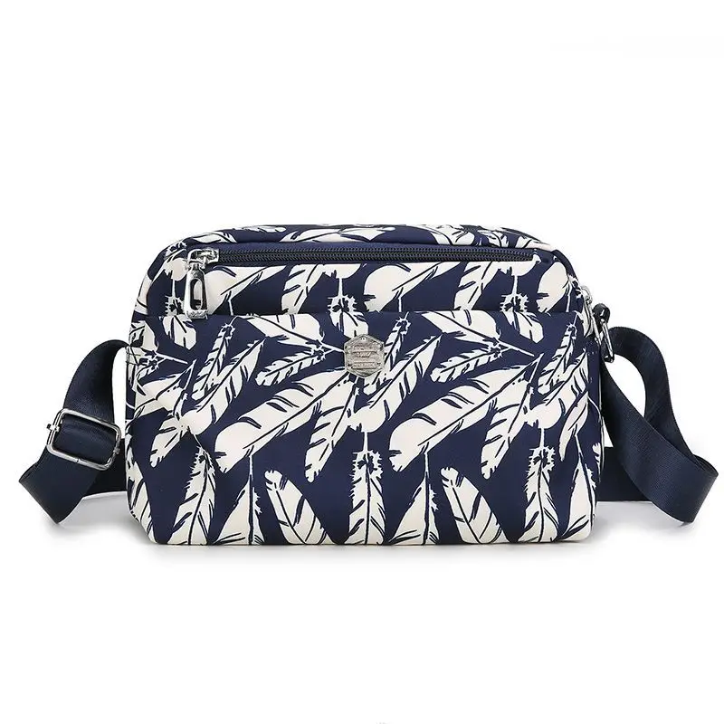Black White feather Letter Green Flower Cow Print Oxford Cloth Crossbody Multi-layer Shoulder Bag for Women Coin Purse Commute