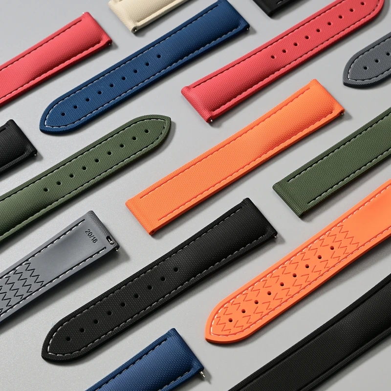 Premium 20/21/22mm FKM Fluoroelastomer Weave Pattern Rubber Watch Strap For Omega Seamaster Speedmaster Band Universal Bracelet