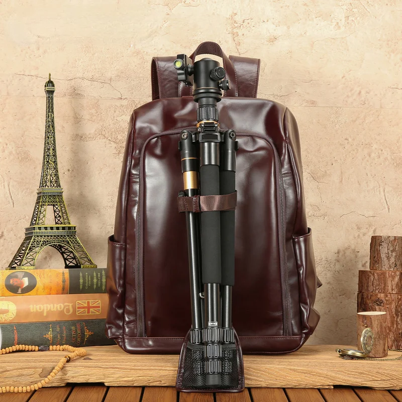 Men Brown Genuine Cowhide Leather Backpack Vintage Motorcycle Travel Daypack Large Capacity Laptop Bag with Zipper
