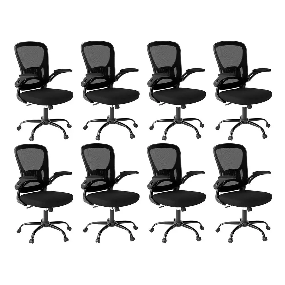 

Office Chair Set of 8, Ergonomic Home Office Desk Chairs with Flipup Arms and Lumbar Support, Height Adjustable, Black