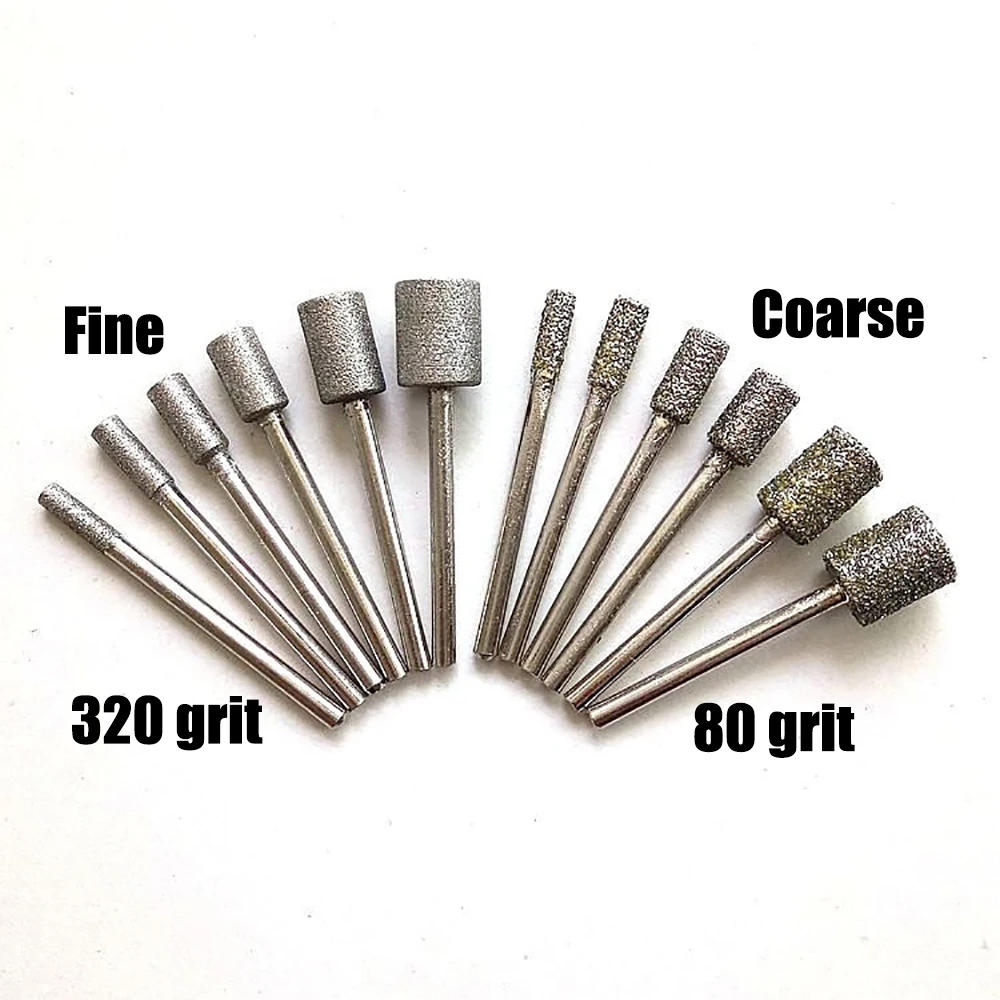 

6mm-25mm Diamond Burr Grinding Head 80-320 Grit Grinding Bit 6mm Shank for for Dremel Polishing Carving Deburring Jade Stone