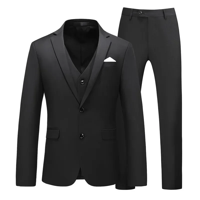 3 Piece Men's Business Fashion High Quality Gentleman Black Suit Set / Blazers Coat Jacket Pants Classic Trousers Vest