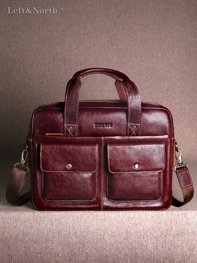 Левая и сеновая мужская сумка на плечо, 2025 г., натуральная кожа, 100% натуральная воловья кожа, портфель большого размера, сумка для ноутбука, оригинальный бренд