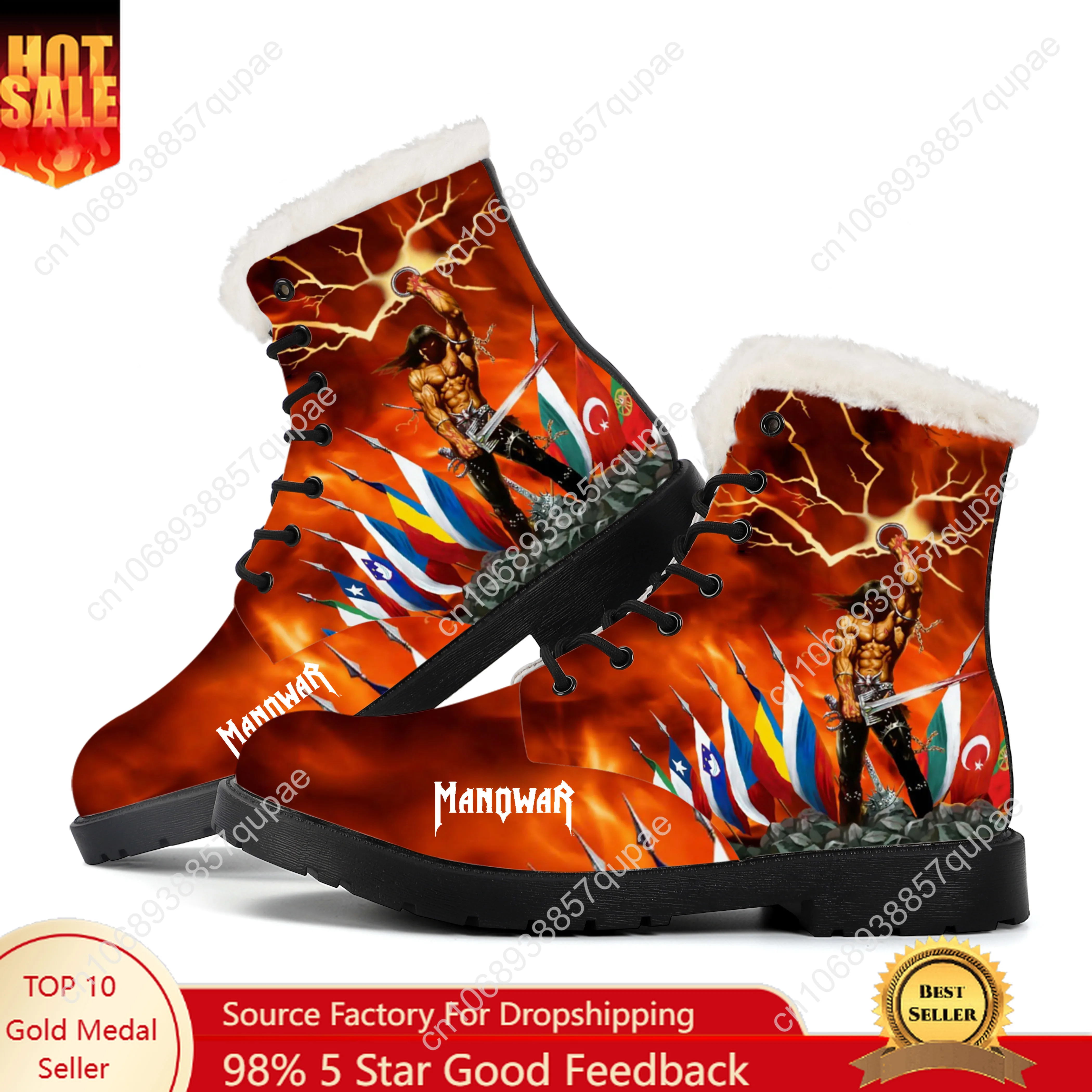 

Manowar Band Plush Boots Rock Singer Mens Womens Teenager Shoes Casual Boot Light Fashion High Quality Couple Customize Shoe