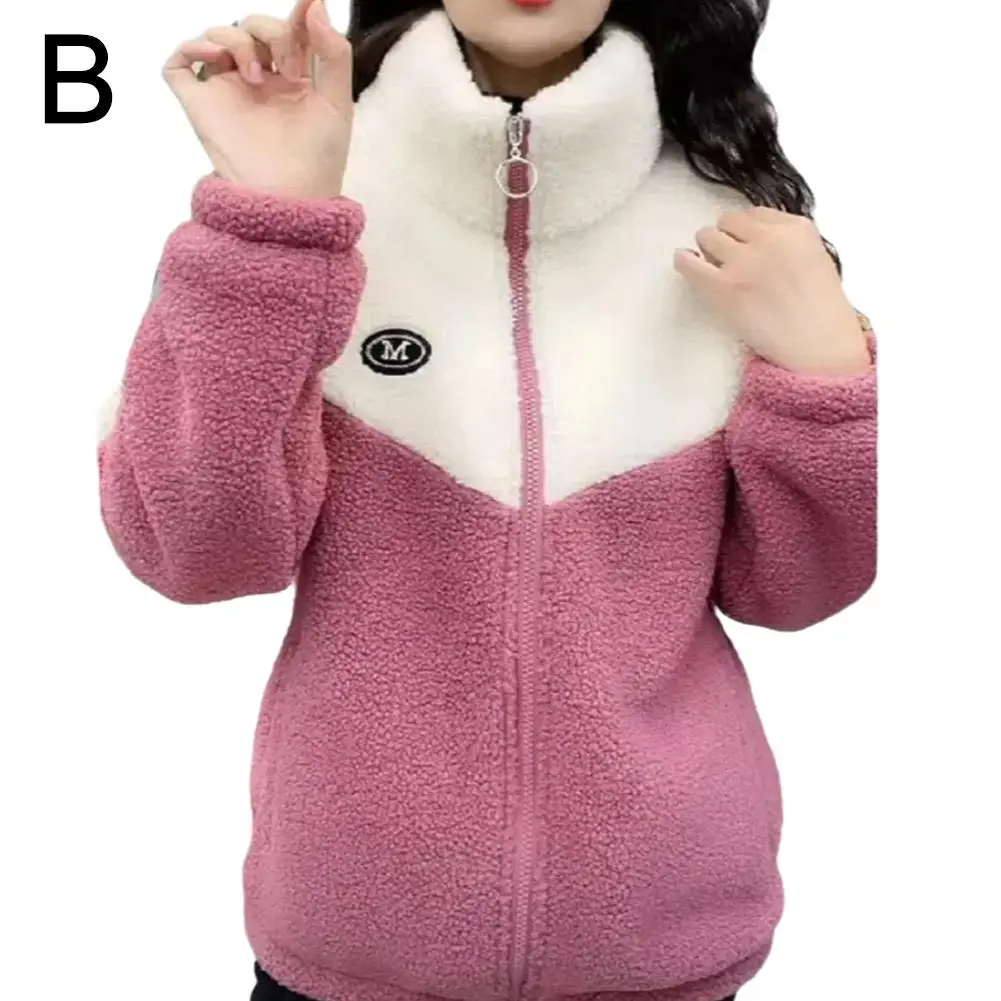 Chaquetas nuevas gruesas de colores para mujer, abrigos acolchados elegantes de manga larga de lana de cordero con cremallera, Tops largos de otoño para invierno, salida media U4G4