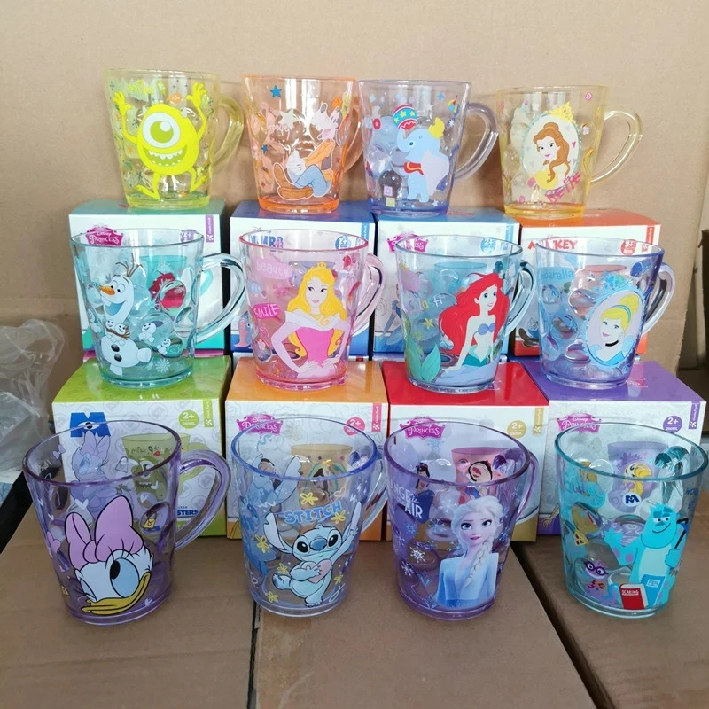 Mickey Minnie Frozen Disney 2 Princess Elsa Milk Cup ABS Cups BPA Kids Cartoon Mermaid Cup Children Transparent Juice Drink Cup