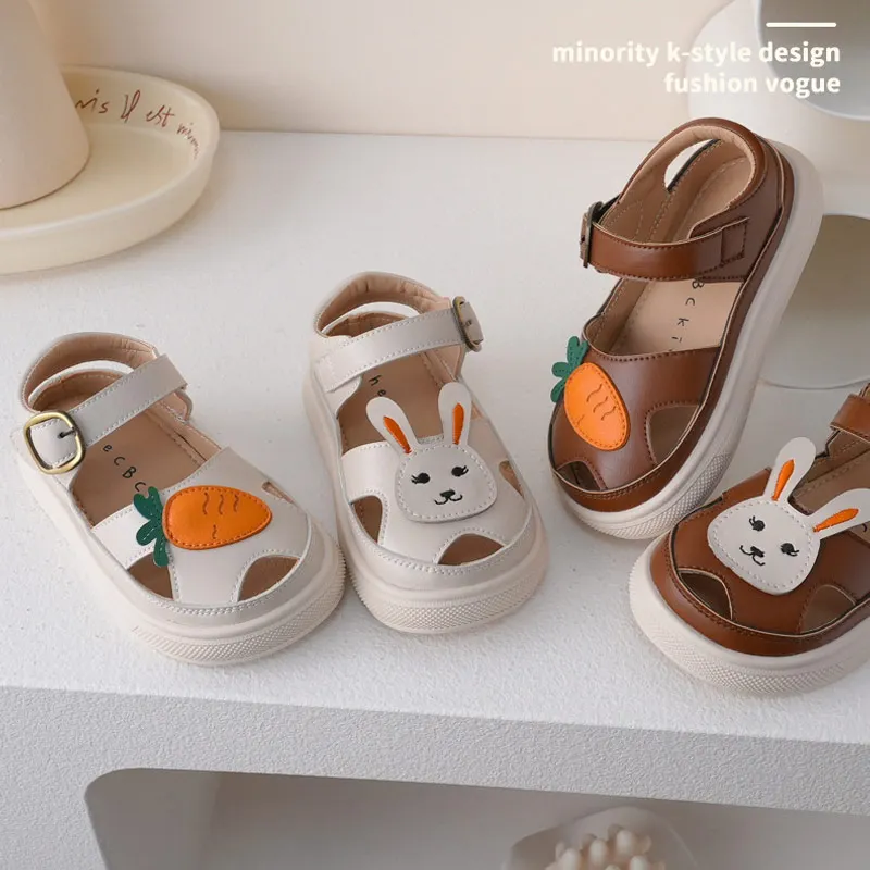 Children Sandals Girl Cute Bunny Casual Sandals Boy Soft Sole Non-slip Toe Protection Beach Sandals Size21-30