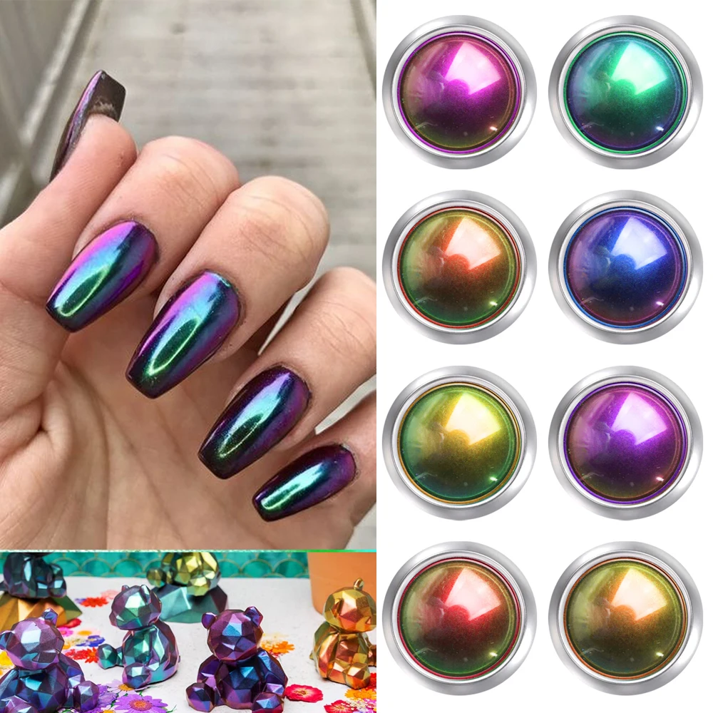 

12 Colors Magic Mirror Chameleon Powder Nail Glitter Metallic Chrome Powder Metal Frosted Pigment Manicure Craft Nail Decoration