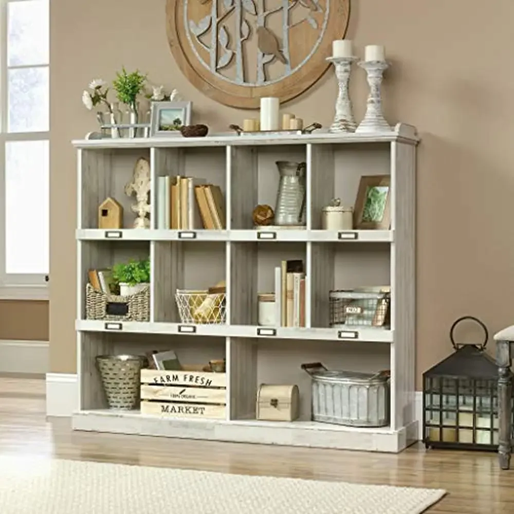 Bibliothèque en bois avec rangement à trous cubbyhole, dos réversible, idéal pour l'affichage ou l'organisation du salon, planche blanche