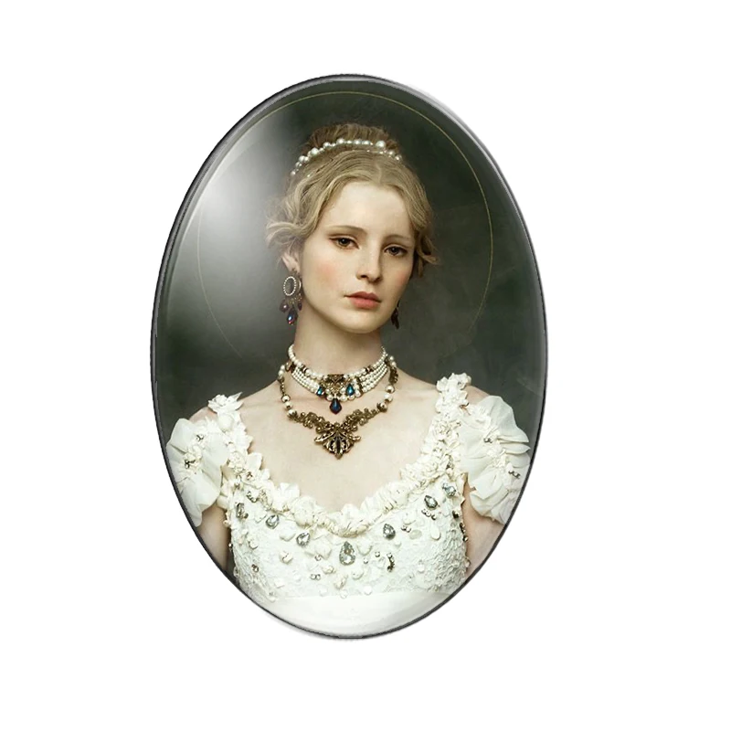 Vintage Oil Painting Lady beauty 10pcs mixed 13x18mm/18x25mm/30x40mm Oval photo glass cabochon demo flat back Making findings