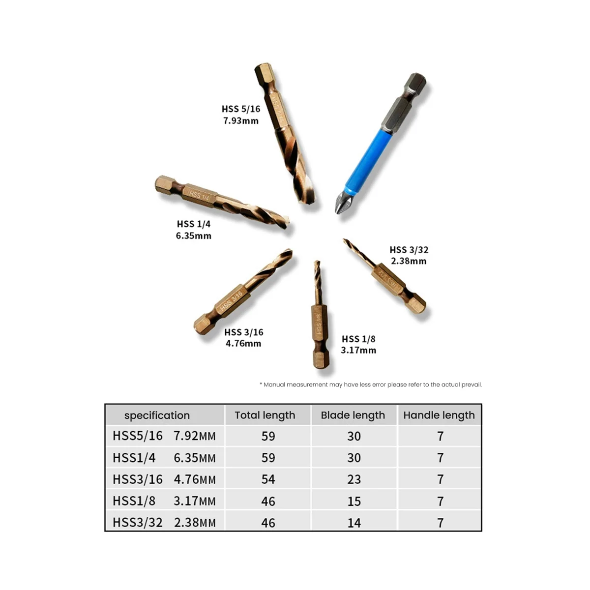 6-Piece M35 Cobalt Stubby Drill Bit Set for Stainless Steel & Hard Metals for Quick Chucks & Impact Drivers