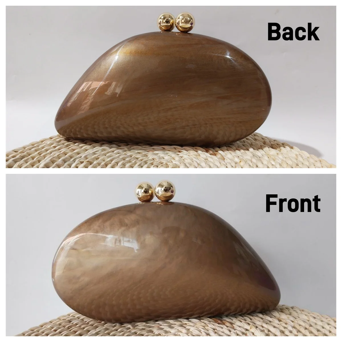 Irregular Dumpling Solid Brown Coffee Acrylic Box Clutches Beaded Handle Purse Bags Women Shoulder Evening Beach Party Handbag