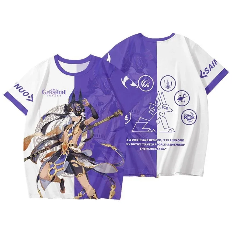 Genshin Impact Cosplay Traje, Tops Cyno, T-Shirt e Shorts Set, Manga Curta, Streetwear Verão, Sportwear