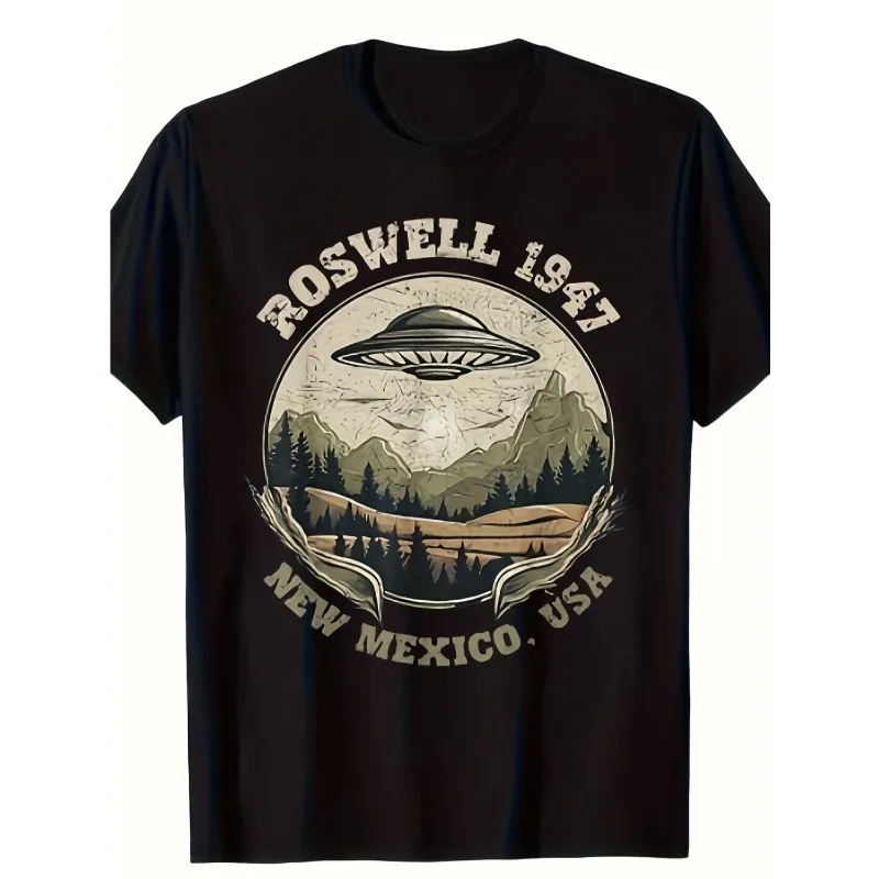 Camiseta Gráfica Alienígena Roswell 1947 para Homens - Design Vintage Retro de Ficção Científica com Texto do Novo México EUA